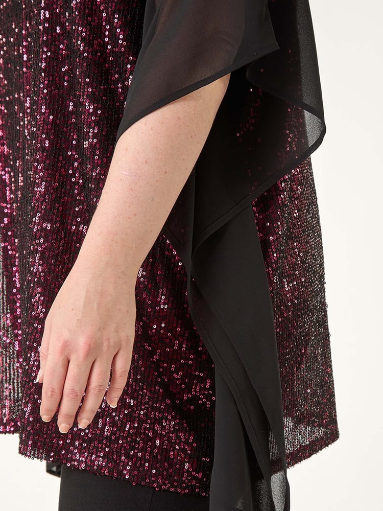 Roman Red Curve Full Sequin Chiffon Overlay Top - Image 5 of 5