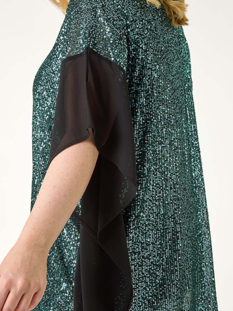 Roman Green Curve Full Sequin Chiffon Overlay Top - Image 5 of 5
