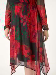 Roman Red Curve Floral Print Wrap Stretch Midi Dress - Image 8 of 8