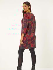 Roman Red Floral Print Pocket Shift Stretch Dress - Image 4 of 6