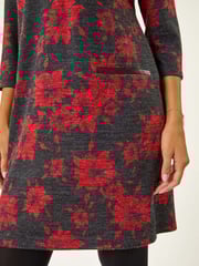 Roman Red Floral Print Pocket Shift Stretch Dress - Image 6 of 6