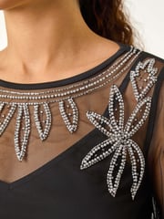 Roman Black Embellished Sequin Mesh Top - Image 2 of 5