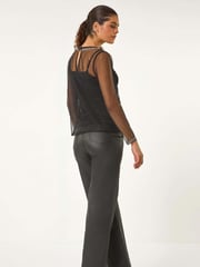 Roman Black Embellished Sequin Mesh Top - Image 4 of 5