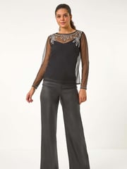 Roman Black Embellished Sequin Mesh Top - Image 5 of 5