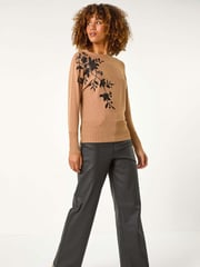 Roman Brown Sequin Floral Knit Jumper - Image 1 of 5