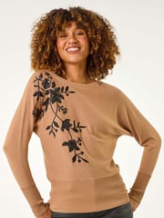 Roman Brown Sequin Floral Knit Jumper - Image 2 of 5