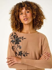 Roman Brown Sequin Floral Knit Jumper - Image 4 of 5