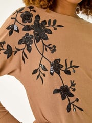 Roman Brown Sequin Floral Knit Jumper - Image 5 of 5