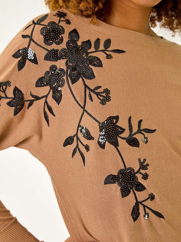 Roman Brown Sequin Floral Knit Jumper - Image 5 of 5