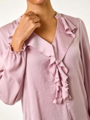 Roman Pink Light Satin Ruffle Front V-Neck Top - Image 2 of 5