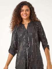Roman Metallic Dotted Foil Print Stretch Blouse - Image 4 of 6