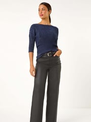 Roman Blue Shimmer Ribbed Knitted Jumper - Image 3 of 6