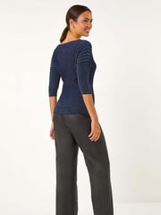 Roman Blue Shimmer Ribbed Knitted Jumper - Image 4 of 6
