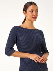 Roman Blue Shimmer Ribbed Knitted Jumper - Image 5 of 6