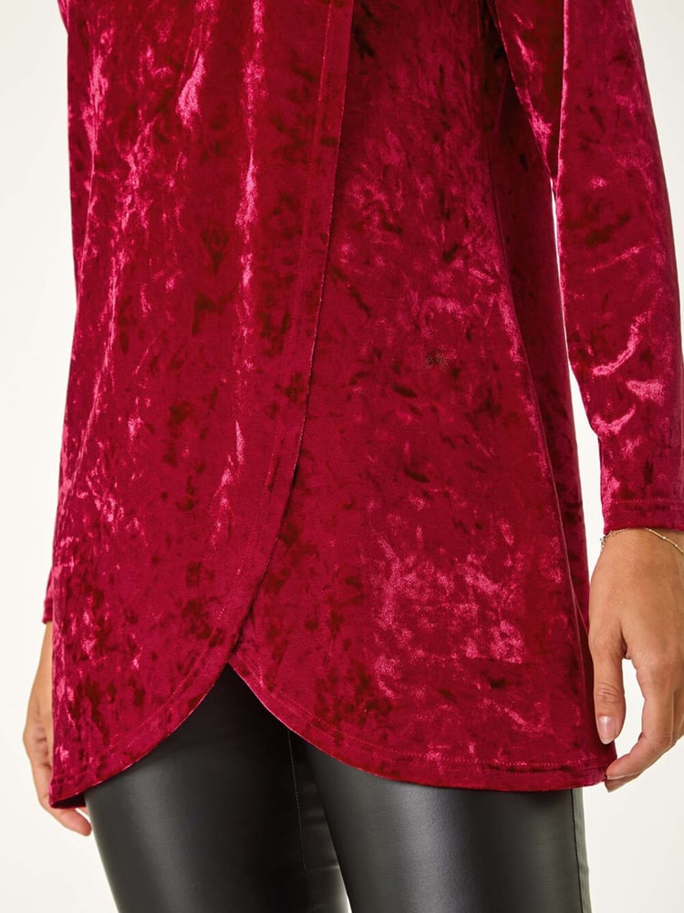 Roman Red Velvet Cowl Neck Stretch Top - Image 5 of 5