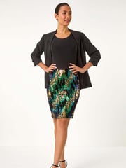Roman Green Velvet Sequin Detail Pencil Skirt - Image 5 of 5