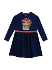 Harry Bear Blue Christmas Party Long Sleeve Glitter 100% Cotton Dress - Image 1 of 2