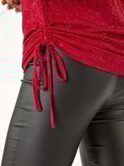Roman Red Sequin Bow Slash Neck Blouese - Image 5 of 5