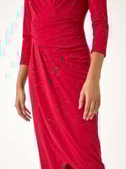 Roman Red Sparkle Floral Stretch Wrap Dress - Image 4 of 6