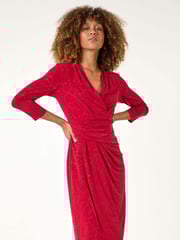 Roman Red Sparkle Floral Stretch Wrap Dress - Image 6 of 6