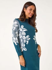 Roman Green Floral Print Jacquard Knitted Dress - Image 1 of 5
