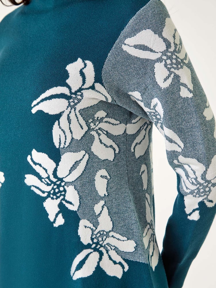Roman Green Floral Print Jacquard Knitted Dress - Image 2 of 5