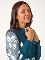 Roman Green Floral Print Jacquard Knitted Dress - Image 3 of 5