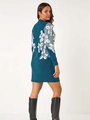 Roman Green Floral Print Jacquard Knitted Dress - Image 5 of 5