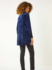 Roman Blue Velvet Cowl Neck Stretch Top - Image 3 of 5