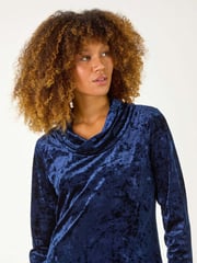 Roman Blue Velvet Cowl Neck Stretch Top - Image 4 of 5