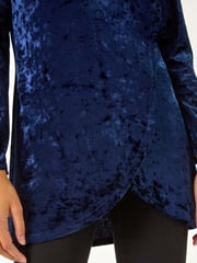 Roman Blue Velvet Cowl Neck Stretch Top - Image 5 of 5