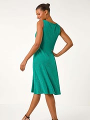 Roman Green Floral Print Glitter Midi Stretch Dress - Image 1 of 5
