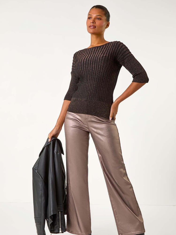 Roman Metallic Shimmer Ribbed Knitted Jumper - Image 2 of 5