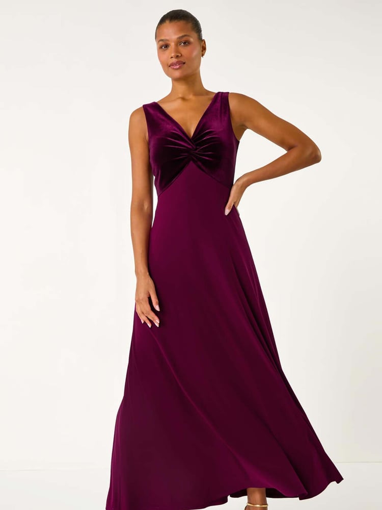 Roman Purple Velvet Bodice Stretch Maxi Dress - Image 1 of 5
