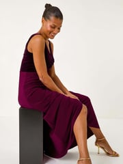 Roman Purple Velvet Bodice Stretch Maxi Dress - Image 4 of 5
