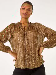 Roman Metallic Tie Front Animal Print Blouse - Image 2 of 5