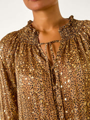 Roman Metallic Tie Front Animal Print Blouse - Image 3 of 5