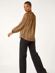 Roman Metallic Tie Front Animal Print Blouse - Image 4 of 5