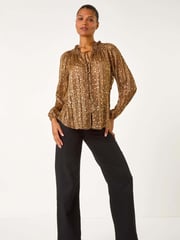 Roman Metallic Tie Front Animal Print Blouse - Image 5 of 5