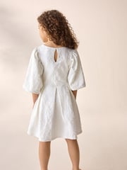 Cream Textured Puff Sleeve Occasion Dress (3-16yrs) - Image 2 of 6