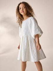 Cream Textured Puff Sleeve Occasion Dress (3-16yrs) - Image 3 of 6