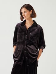 Hush Brown Oversized Hadley Velvet Shirt - Image 1 of 5