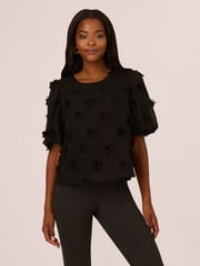Adrianna Papell Crew Neck All Over 3D Flower Chiffon Top - Image 1 of 7