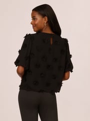 Adrianna Papell Crew Neck All Over 3D Flower Chiffon Top - Image 2 of 7