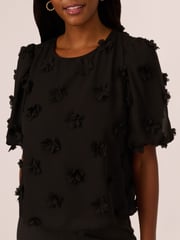 Adrianna Papell Crew Neck All Over 3D Flower Chiffon Top - Image 5 of 7
