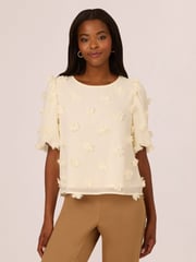 Adrianna Papell Crew Neck All Over 3D Flower Chiffon Top - Image 1 of 7
