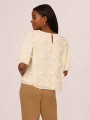 Adrianna Papell Crew Neck All Over 3D Flower Chiffon Top - Image 2 of 7