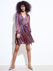 Oliver Bonas Pink Ombre Metallic Mini Dress - Image 2 of 8