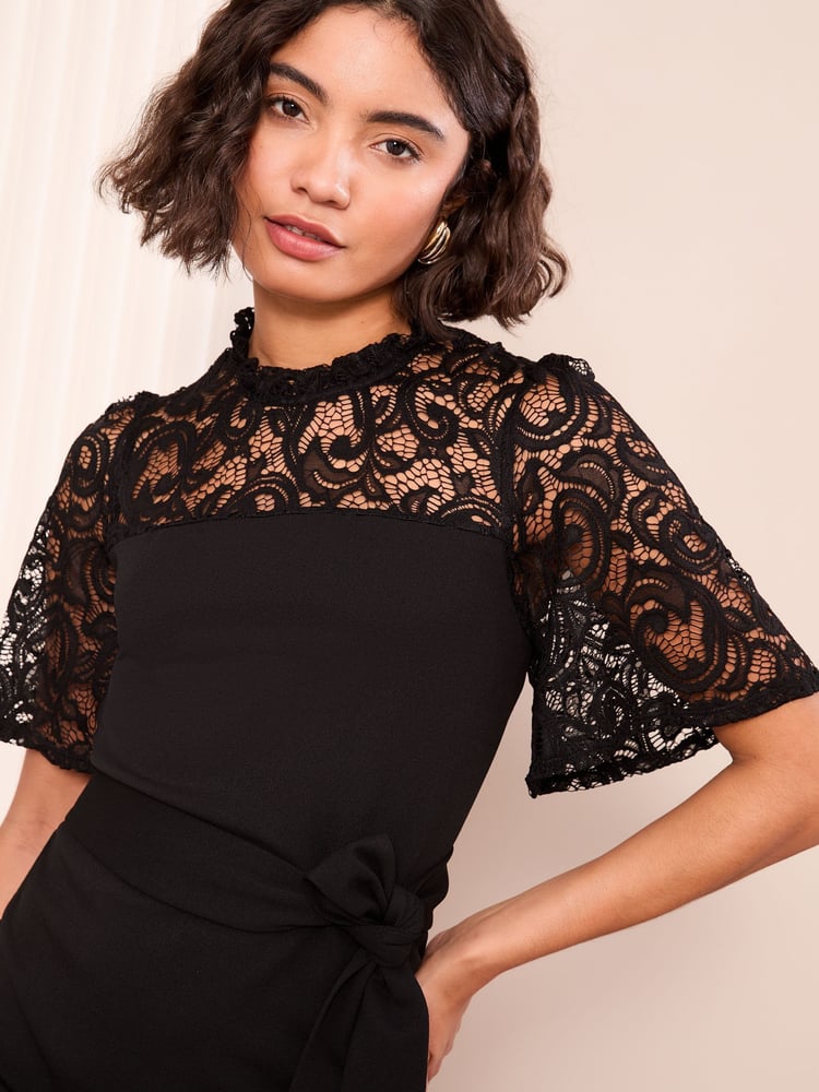 Friends Like These Black Lace Yoke Scuba Mini Dress - Image 2 of 4