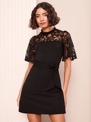 Friends Like These Black Lace Yoke Scuba Mini Dress - Image 3 of 4